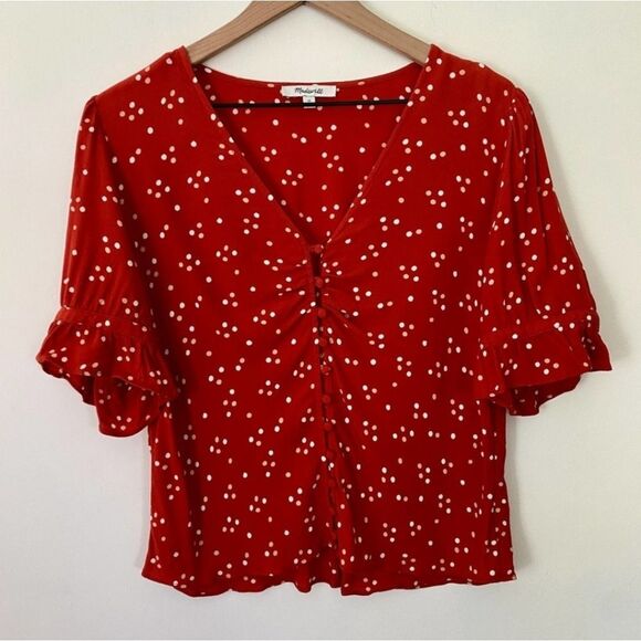 Madewell Women's Polka Dot Day Light Top In Dotti Dot Estruscan Clay Size 12 - Picture 6 of 8